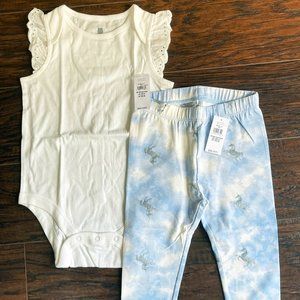 Baby Gap Girls Organic Set Tie Dye Unicorn Leggings & White Bodysuit 18-24M NWT
